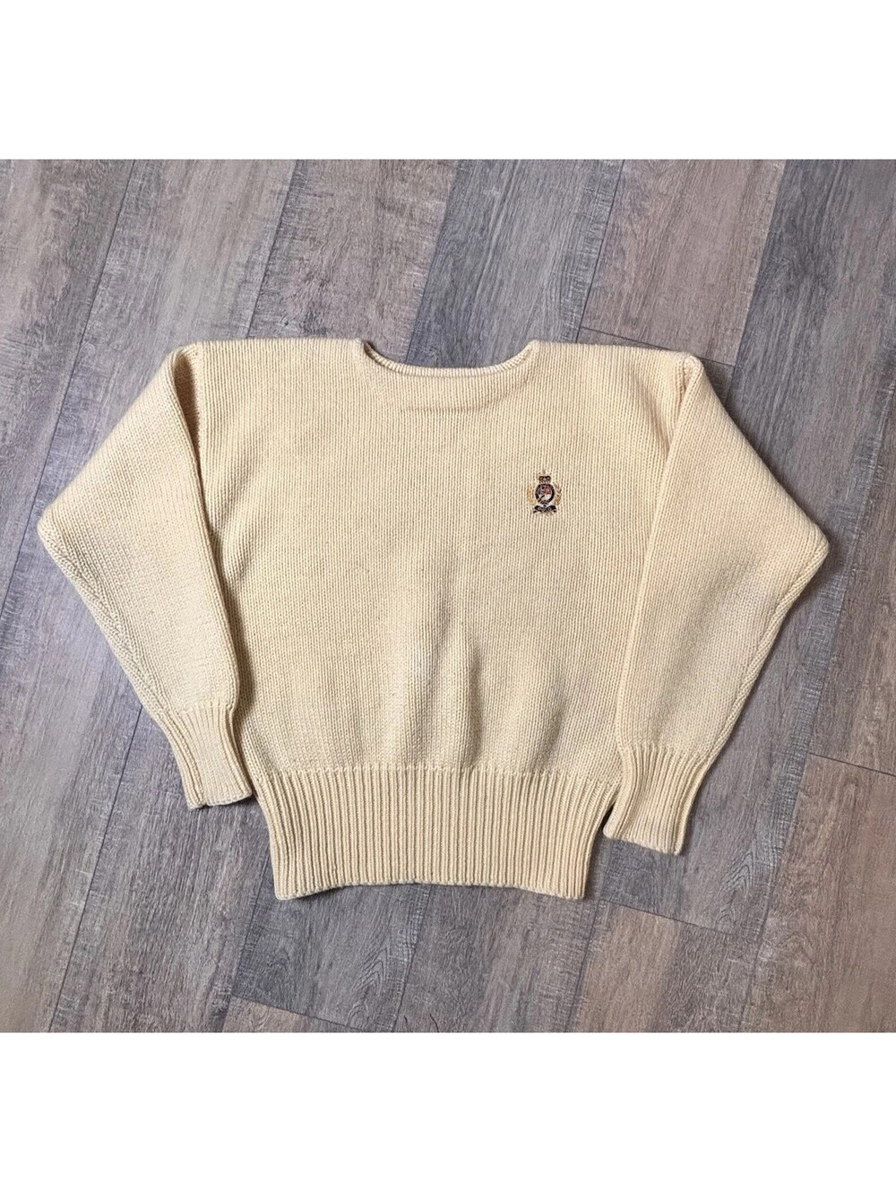 VTG Men's Large Polo Crest Ralph Lauren Yellow 100% Wool Athletic Sweater 90s